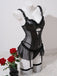 Schwarzes 50er Dessous-Set aus Kunstleder mit Schnürung