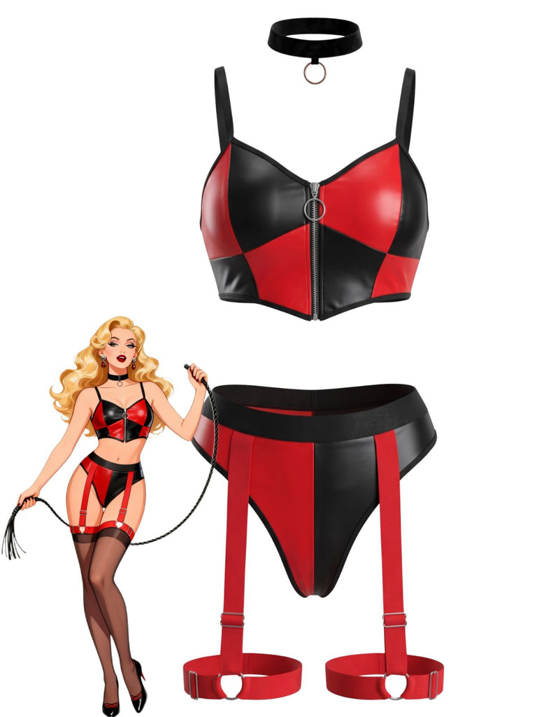 Schwarz-rotes 50er Queen-Cosplay-Dessous-Set