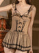 Khaki 50er Babydoll-Nachtkleid mit Polka-Dots und Spaghettiträgern