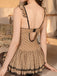 Khaki 50er Babydoll-Nachtkleid mit Polka-Dots und Spaghettiträgern