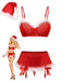 Rotes 60er Weihnachts-Dessous-Set mit Kunstfellbesatz und Schleifen