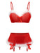 Rotes 60er Weihnachts-Dessous-Set mit Kunstfellbesatz und Schleifen