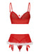 Rotes 60er Weihnachts-Dessous-Set mit Kunstfellbesatz und Schleifen