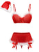 Rotes 60er Weihnachts-Dessous-Set mit Kunstfellbesatz und Schleifen