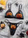 Schwarzes 40er Halloween-Dessous-Set mit Mesh und Plüsch-Kürbissen