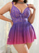 [Übergröße] Lila 40er Ombré-Babydoll aus Mesh mit Spitze im Brustbereich und Schleife