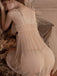 Beige gepolstertes 50er Mesh-Babydoll mit tiefem V-Ausschnitt, Spitze und Schleife