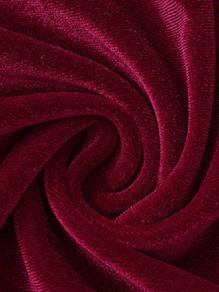 Weinrotes 30er Midi-Samtnachtkleid mit V-Ausschnitt und Trägern