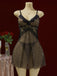 Braunes 50er Nachtkleid-Set mit Leopardenmuster und Spitzenbesatz
