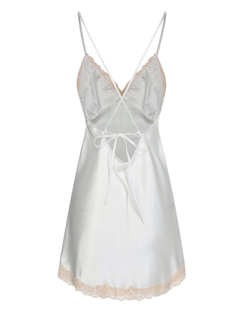 Weiß 1950er Spitze Patchwork Hosenträger Nachtwäsche