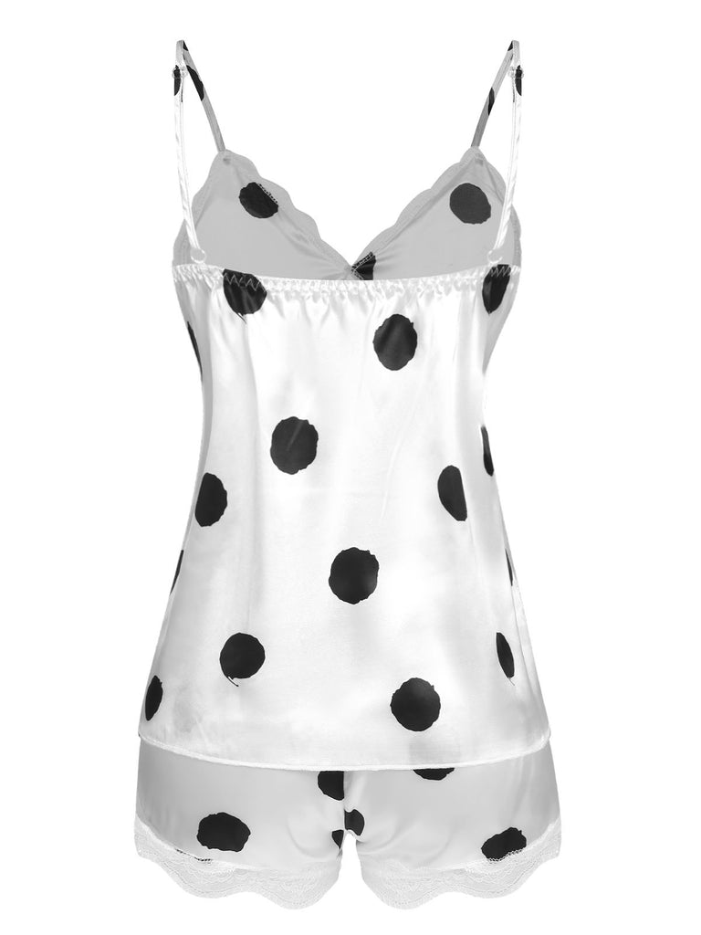 1950er Polka Punkt Spitze Unterhemd Nachtwäsche