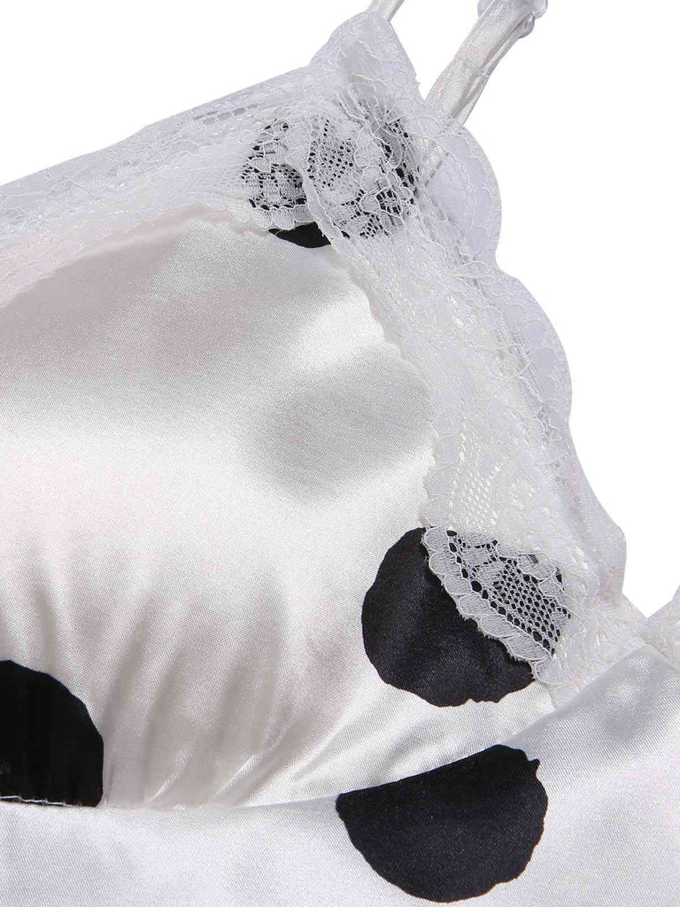 Grün 1950er Polka Dot Spitze Spaghetti Träger Nachtwäsche