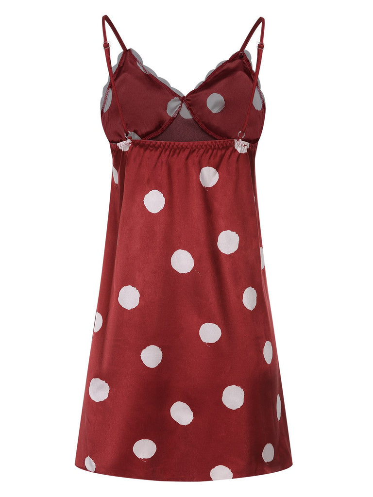 Grün 1950er Polka Dot Spitze Spaghetti Träger Nachtwäsche