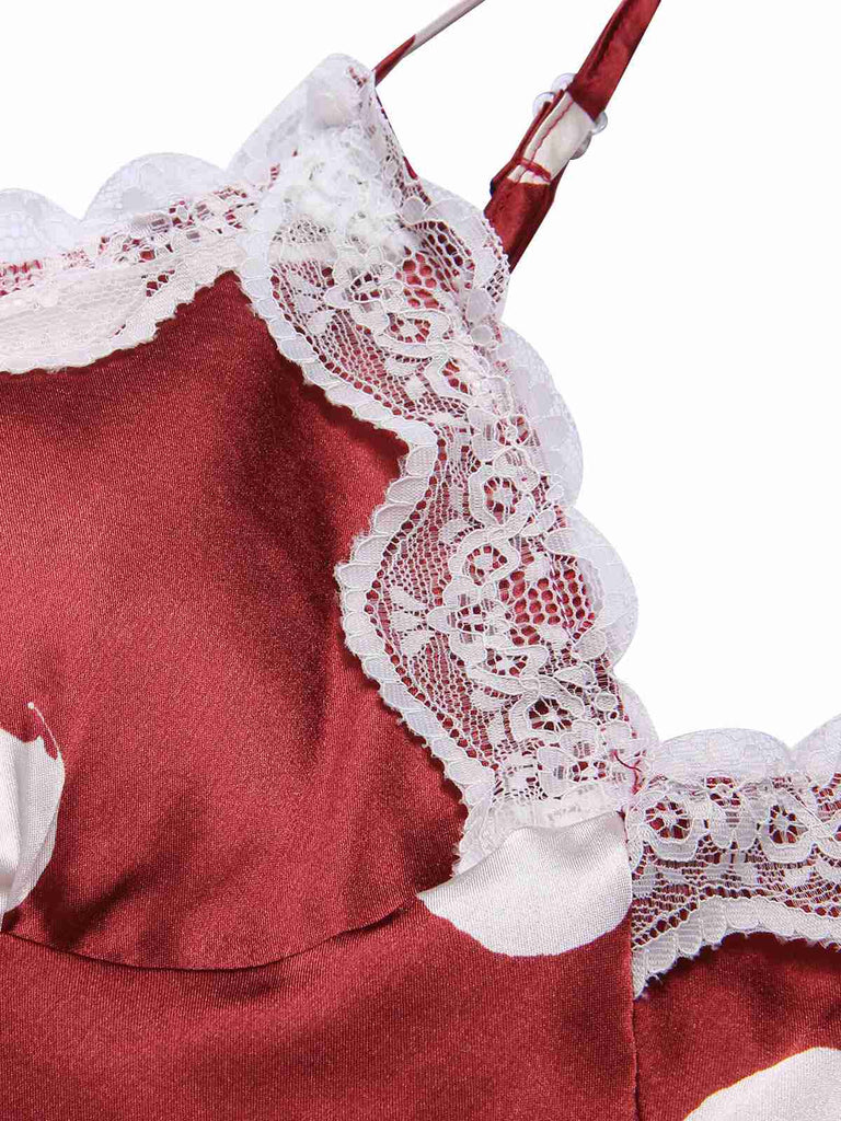 Grün 1950er Polka Dot Spitze Spaghetti Träger Nachtwäsche