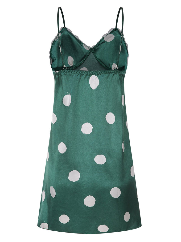 Grün 1950er Polka Dot Spitze Spaghetti Träger Nachtwäsche