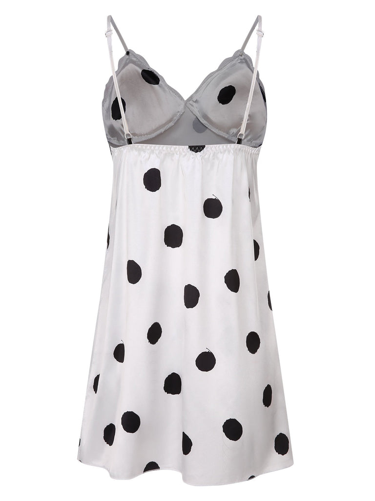 Grün 1950er Polka Dot Spitze Spaghetti Träger Nachtwäsche