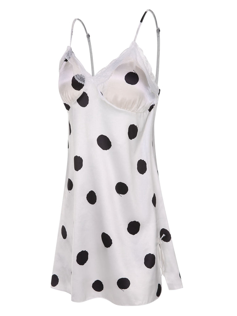 Grün 1950er Polka Dot Spitze Spaghetti Träger Nachtwäsche