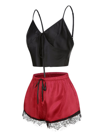 Schwarz & Rot 1950er Spaghetti Träger Spitze Nachtwäsche