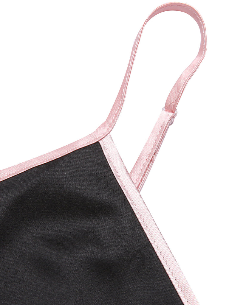 1970er Spaghetti Träger Satin Band Pyjama