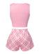 Rosa 1970er Babymädchen Tank Oberteil & Kariert Shorts Pyjama