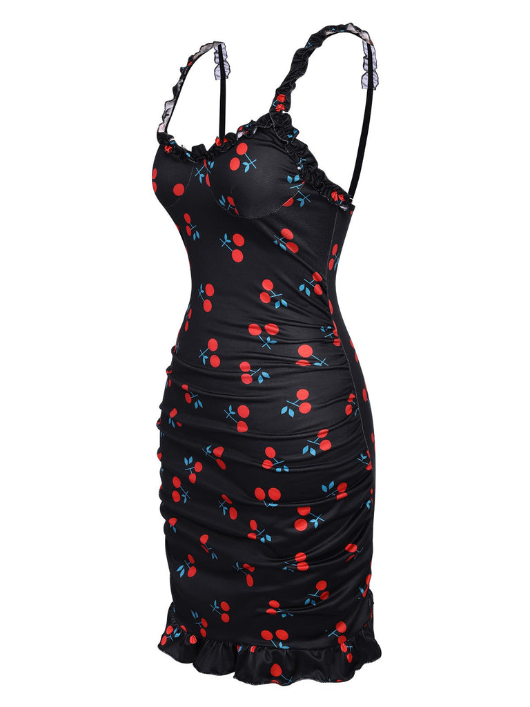 1960er Rot Kirsche Gerüscht Saum Träger Nachthemd