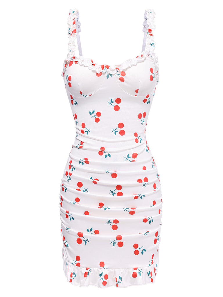 1960er Rot Kirsche Gerüscht Saum Träger Nachthemd