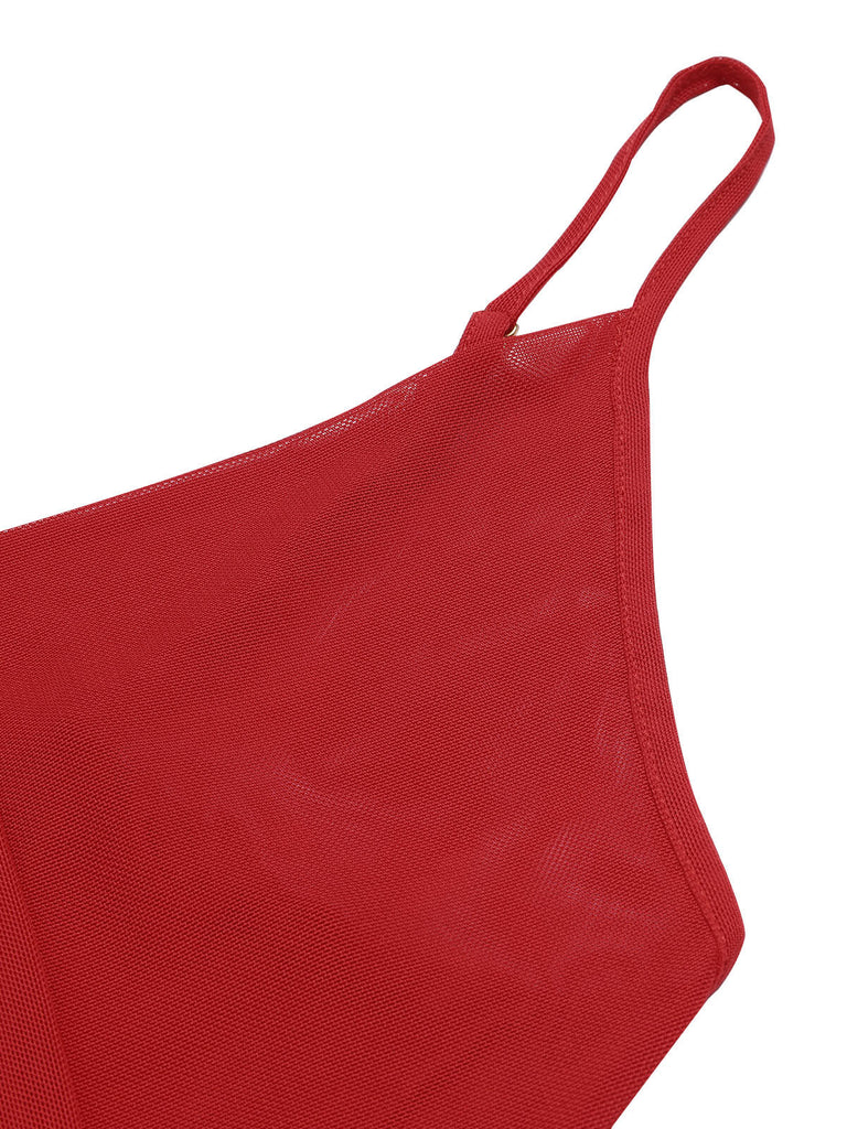 Schwarz 1930er Solide V-Ausschnitt Rüschen Transparent Nachthemd