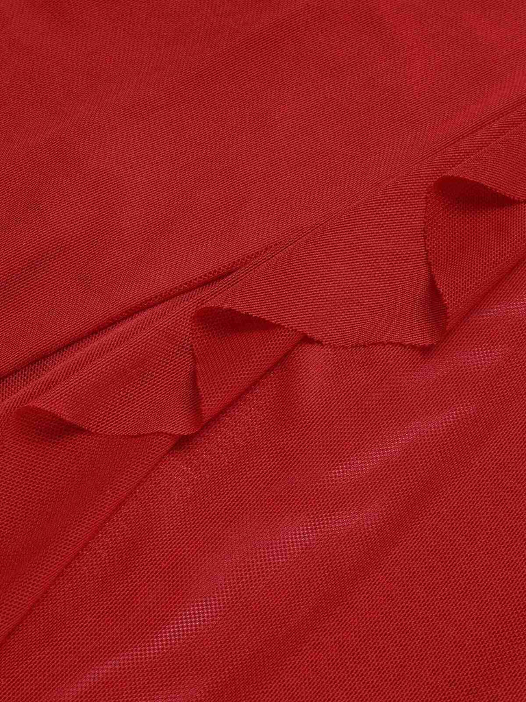 Schwarz 1930er Solide V-Ausschnitt Rüschen Transparent Nachthemd