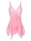 Rosa transparente 70er Nachtwäsche mit Spaghettiträgern und Rüschen
