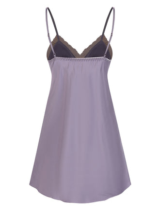 Lavendel 1970er Spitze Satin Patchwork Nachthemd