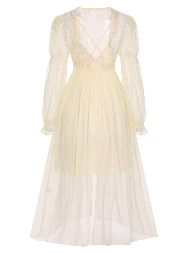 2PCS Aprikose 1950er Blumen Träger Schlitz Nachthemd & Robe