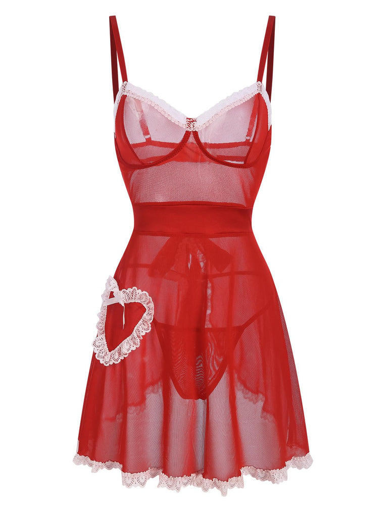 Rot 1970er Durchsichtig Schnür Nachthemd