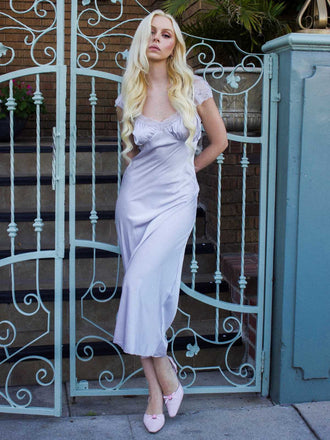 1930er Solide Tiefer V-Ausschnitt Spitzenbesatz Nachthemd