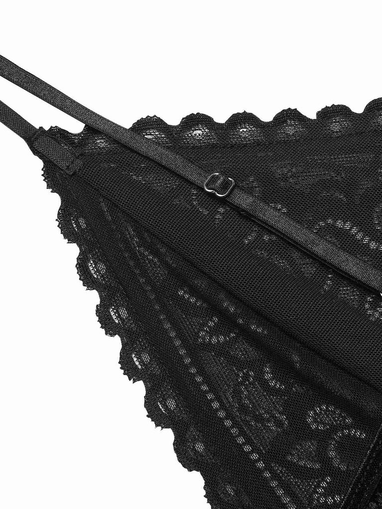 Grün 1960er Spaghetti Träger Spitze Transparent Nachthemd