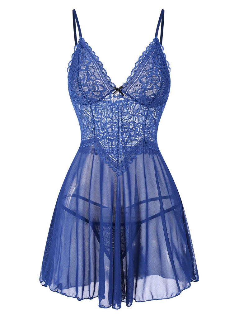 Grün 1960er Spaghetti Träger Spitze Transparent Nachthemd