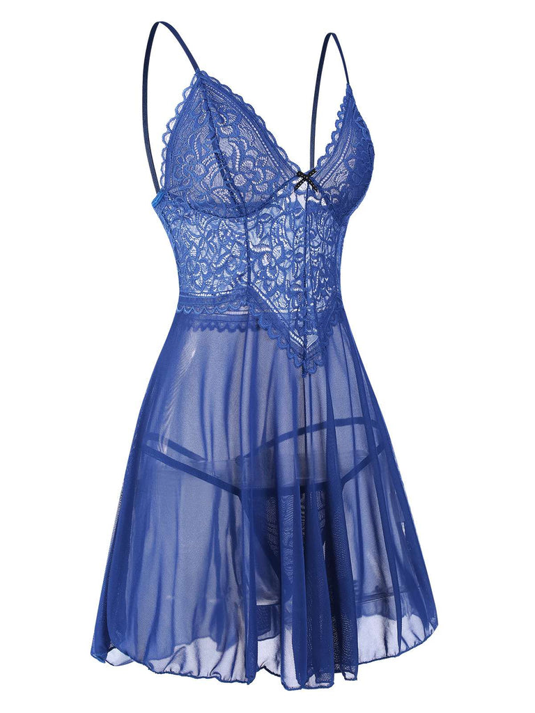 Grün 1960er Spaghetti Träger Spitze Transparent Nachthemd