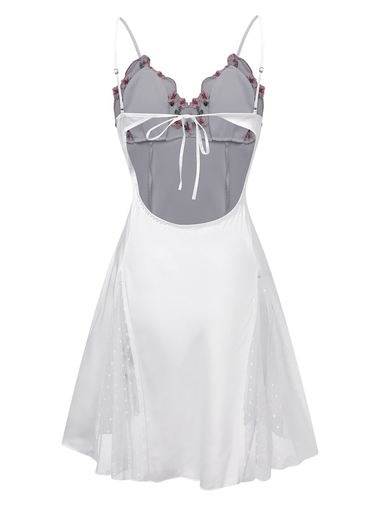 1960er Spitze Spaghetti Träger Satin Nachthemd