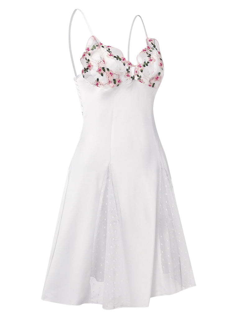 1960er Spitze Spaghetti Träger Satin Nachthemd