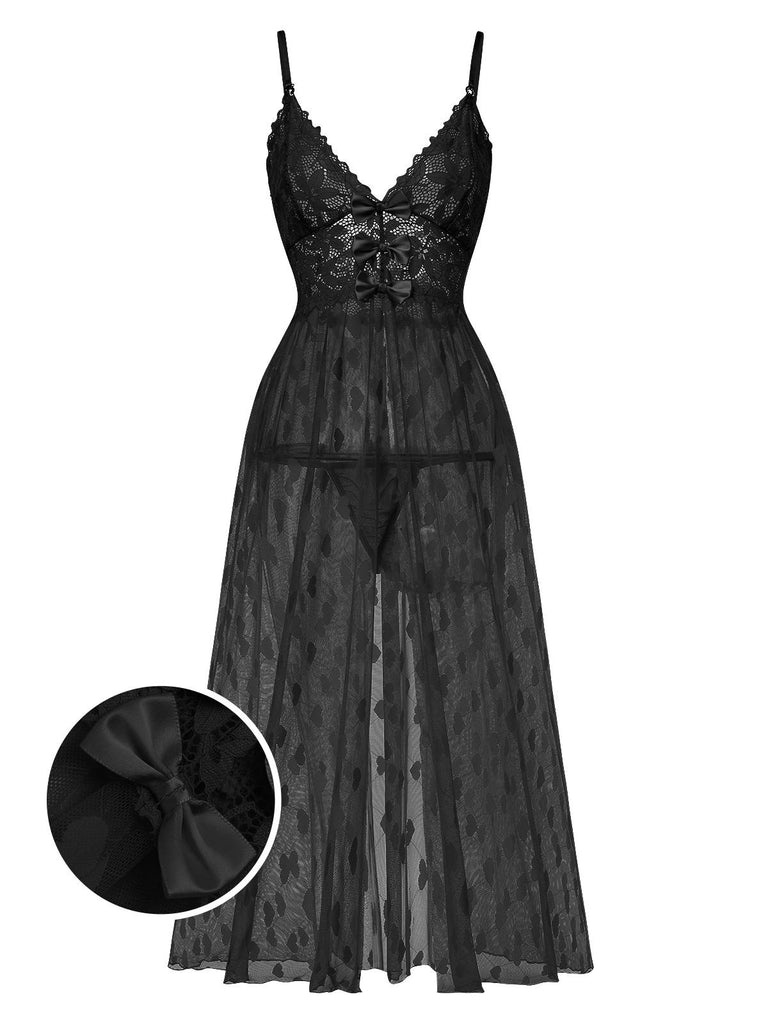 1930er Herz Dot Spitze Spaghettiträger Nachthemd