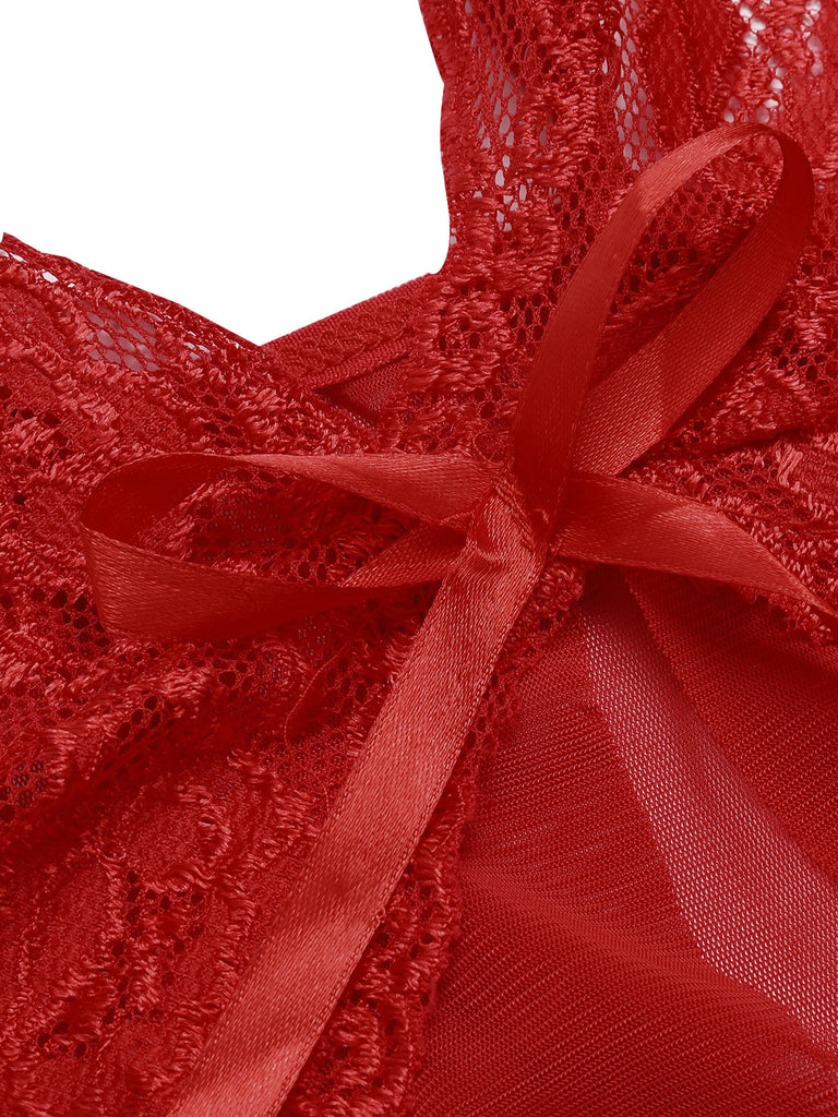 1930er Solide Spitze Träger Lang Nachthemd