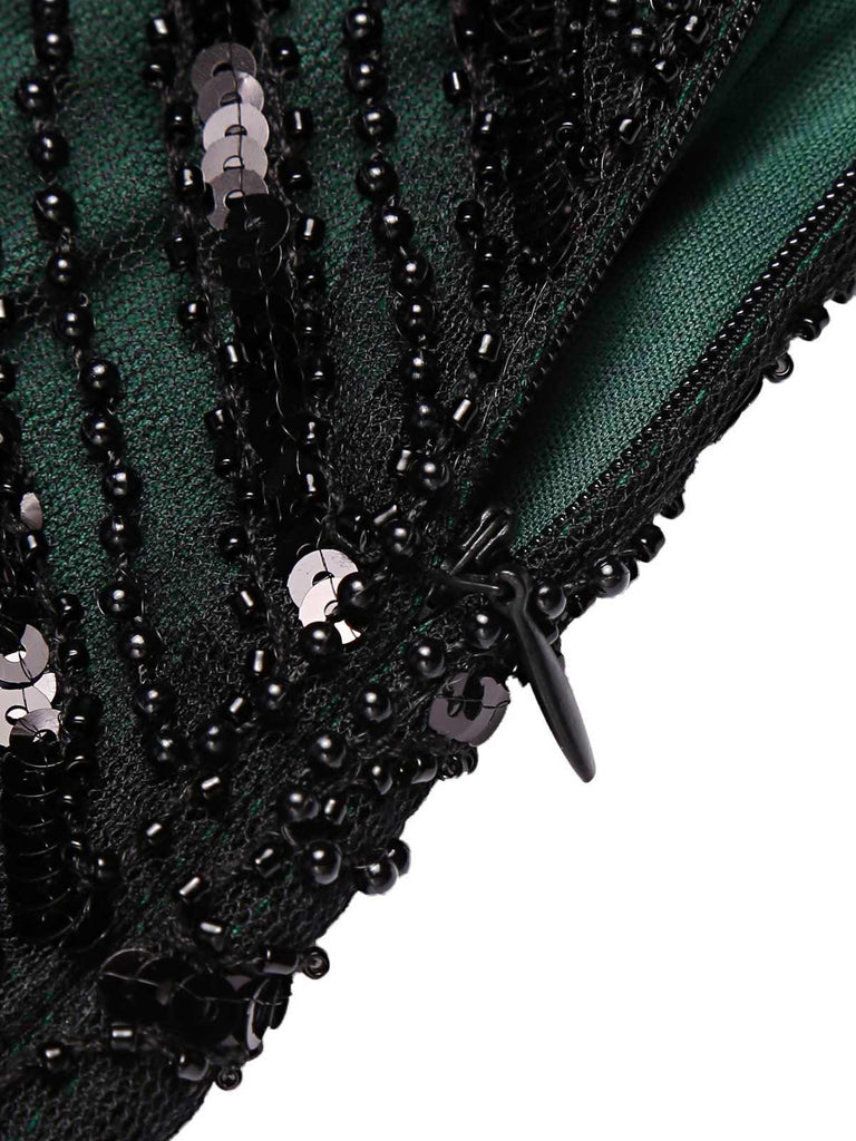 DUNKELGRÜN 1920ER VINTAGE PAILLETTEN FRANSE FLAPPER KLEID