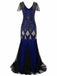 Blau 1920er Pailletten Maxi Klappe Kleid