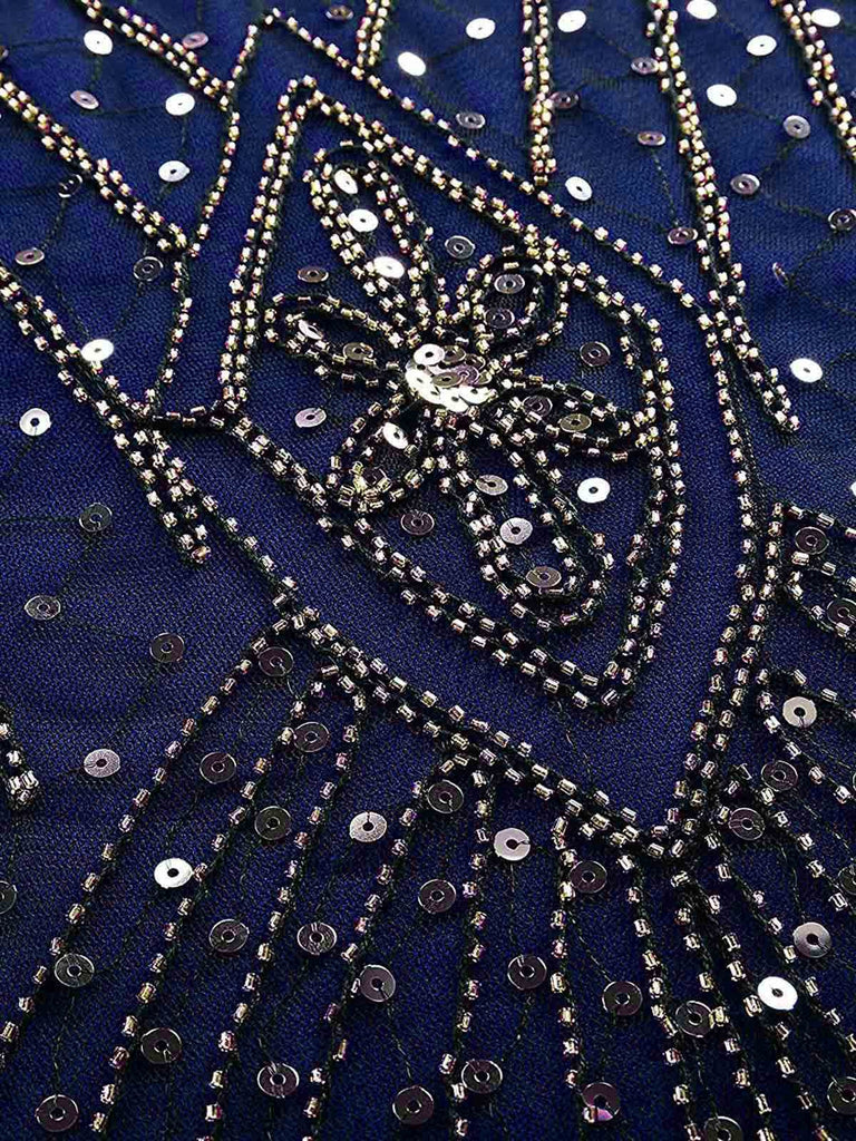 Blau 1920er Pailletten Maxi Klappe Kleid