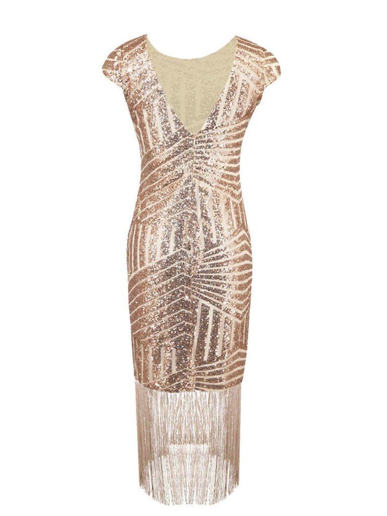 Rosa 1920er Pailletten Fransen Kleid