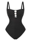 Schwarz 1950er Gerafft Cutout Bauch-Formend Einteiliger Badeanzug