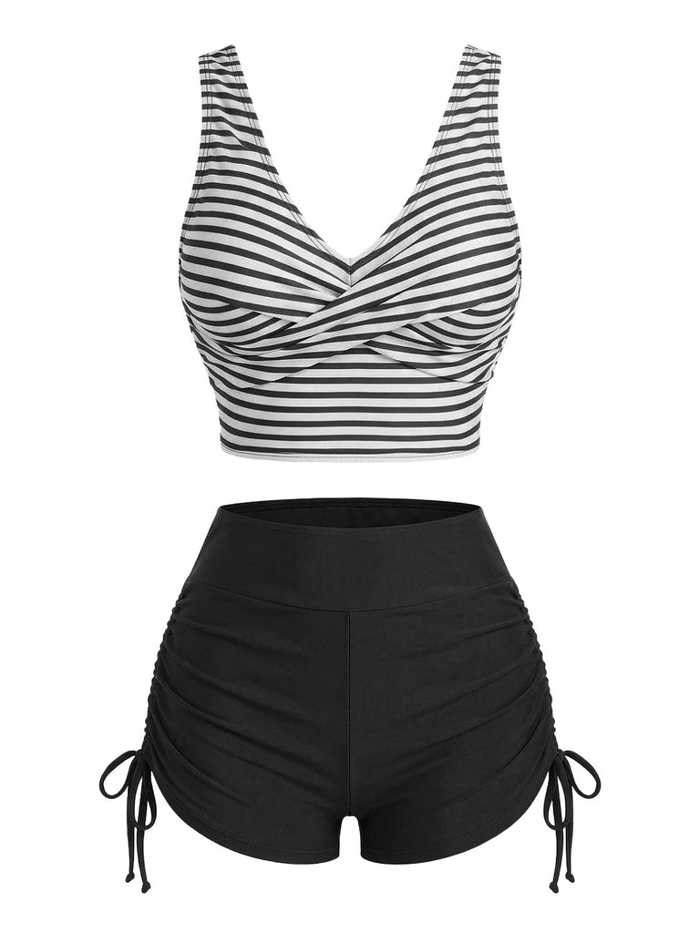 Tankini-Set aus den 1950er Jahren mit gekreuztem Rückenausschnitt und hoher Taille