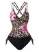 Schwarz 1950er V-Ausschnitt Blumen Patchwork Tankini Set