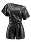 Schwarzes 1960er Kunstleder Einseitig Gürtel Romper
