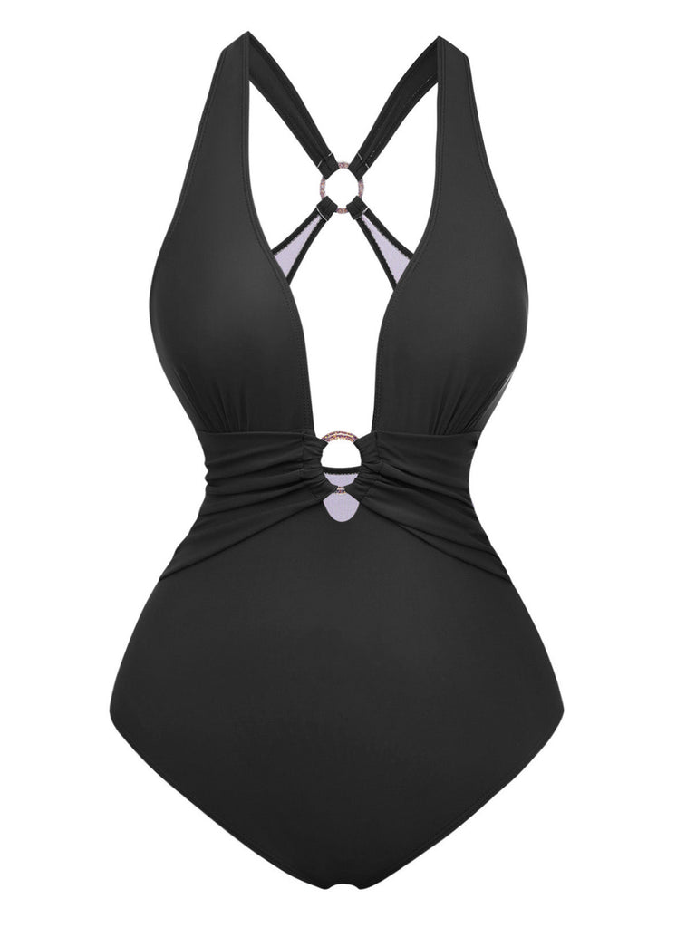 Geraffter Badeanzug mit Kordelzug aus den 1960er Jahren – Vintage-Badeanzug im Pin-up-Stil