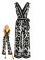 1970er Blumen V-Ausschnitt Ärmellos Weites Bein Jumpsuit